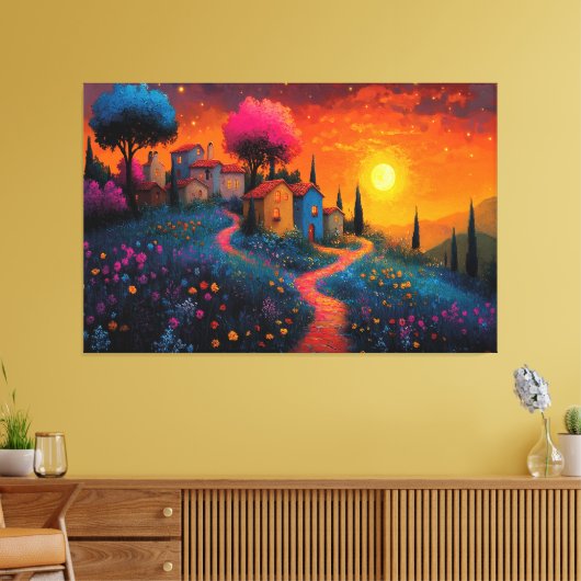 Betoverd Sunset Village Canvas Afdruk (Insitu (Woonkamer))