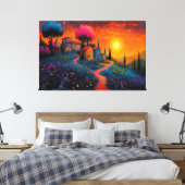 Betoverd Sunset Village Canvas Afdruk (Insitu (Slaapkamer))