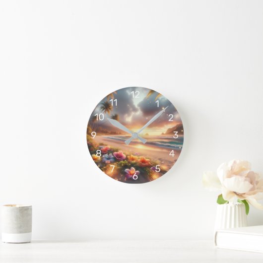 Betoverd tropisch strand met magische hibiscus ronde klok (Huis)