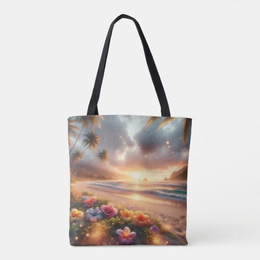 Betoverd tropisch strand met magische hibiscus tote bag (Achterkant)