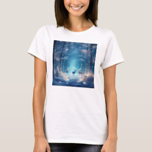 Betoverd winterbos met majestueus hert t-shirt