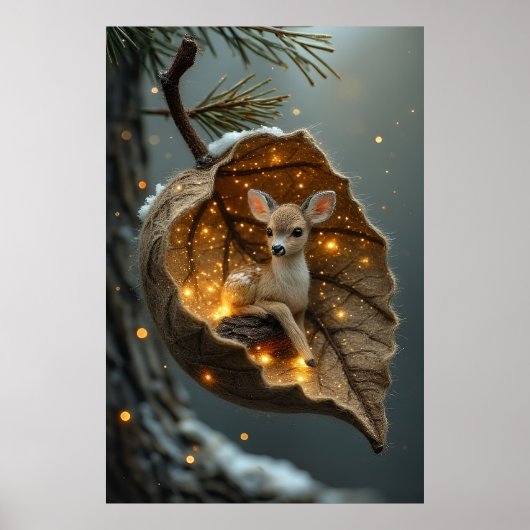 🦌 Betoverd Winterhertje – Gloeiende Blad Cocon Poster (Voorkant)