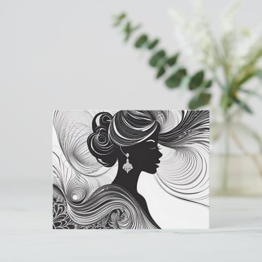 Betoverd zwart moderne mooie vrouw briefkaart (Staand voorkant)