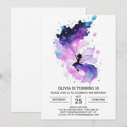 Betoverde aangepaste fee verjaardag kaart (Voorkant / Achterkant)