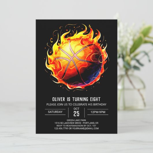 Betoverde afdrukbare basketbal verjaardag kaart (Staand voorkant)