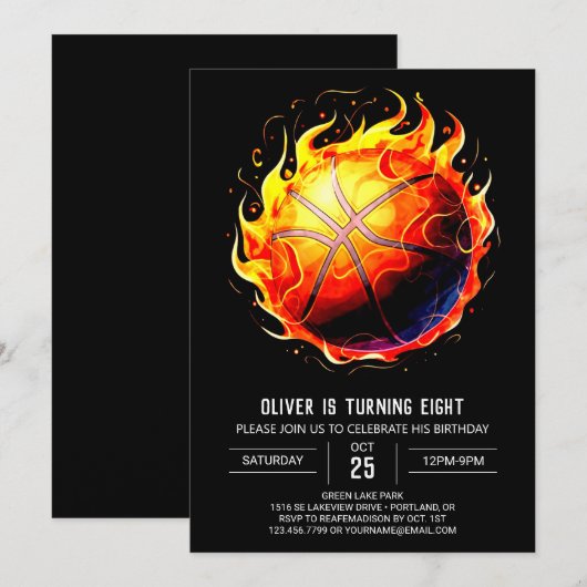 Betoverde afdrukbare basketbal verjaardag kaart (Voorkant / Achterkant)