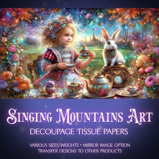 Betoverde Alice's Bunny Tea Party Decoupage Tissuepapier