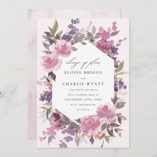 Betoverde Aquarel Bloem Bruiloft Uitgesteld Aankondiging (Voorkant / Achterkant)