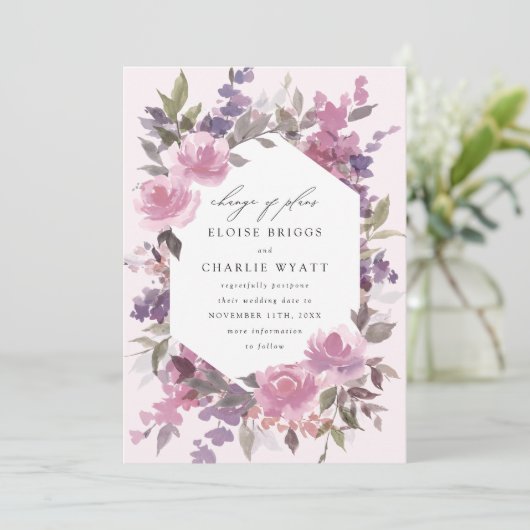 Betoverde Aquarel Bloemen Bruiloft Uitgesteld Aankondiging (Staand voorkant)