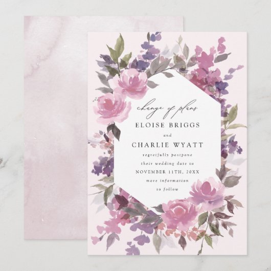 Betoverde Aquarel Bloemen Bruiloft Uitgesteld Aankondiging (Voorkant / Achterkant)