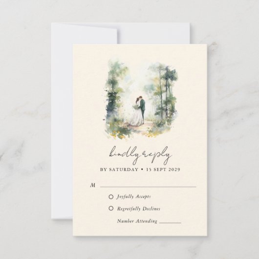 Betoverde Aquarel Bos Boho Bruiloft RSVP Kaart (Voorkant)