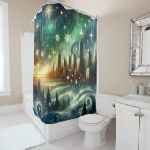 Betoverde Aurora Winter CityScape Douchegordijn (In situ)