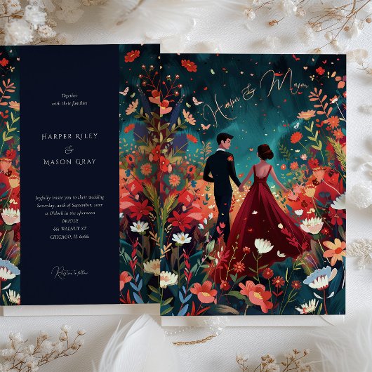 Betoverde avond - Bloemen bruiloft Bourgondië Navy Kaart