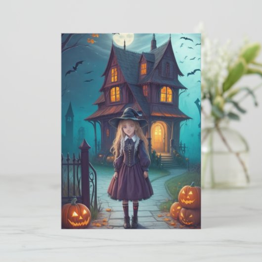 Betoverde avond in het spookhuis feestdagenkaart (Staand voorkant)
