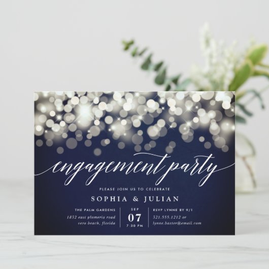 Betoverde avond | Marineblauwe & gouden verlovings Kaart (Staand voorkant)