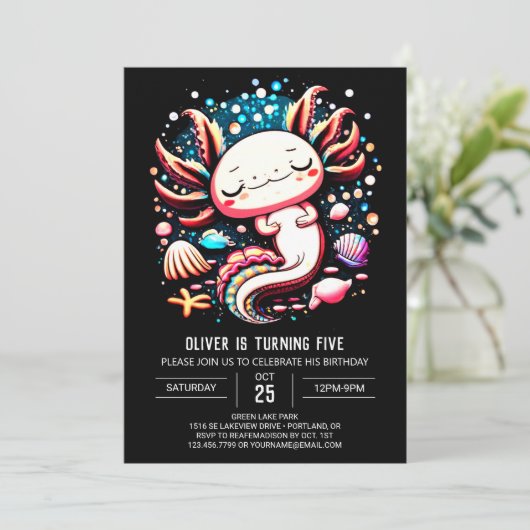 Betoverde Axolotl Elegant Verjaardagsviering Kaart (Staand voorkant)