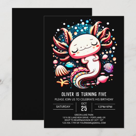 Betoverde Axolotl Elegant Verjaardagsviering Kaart (Voorkant / Achterkant)