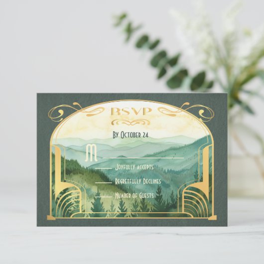 Betoverde bergwoud Art Nouveau RSVP Kaart (Staand voorkant)