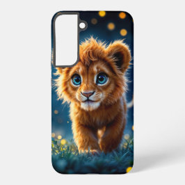 Betoverde blauw-ogige leeuwenwelp in vuurvlieggloe samsung galaxy hoesje