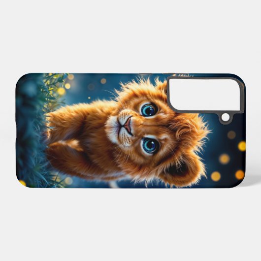 Betoverde blauw-ogige leeuwenwelp in vuurvlieggloe samsung galaxy hoesje (Achterkant horizontaal)