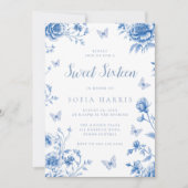 Betoverde  Blauwe Bloemen Sweet 16 Verjaardag Kaart (Voorkant)