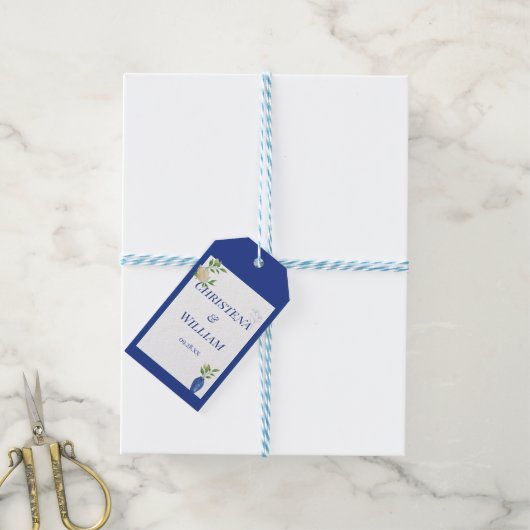 Betoverde Blauwe Citroenbloesem Bruiloft Cadeaulabel (Met Touw)