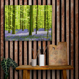 Betoverde blauwe klokjes boslandschap canvas afdruk
