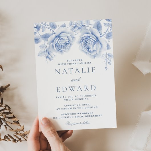 Betoverde  Blauwe Rozen bruiloft Kaart