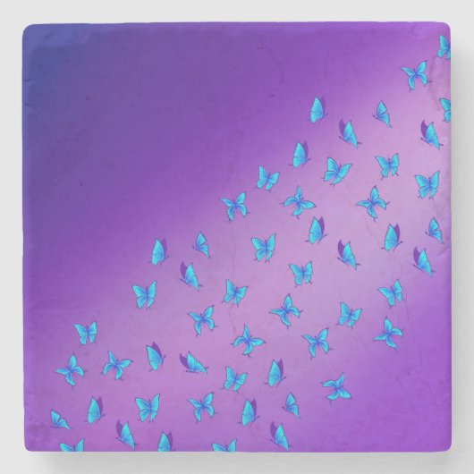 Betoverde blauwe vlinders Paarse Stenen Onderzetter (Voorkant)