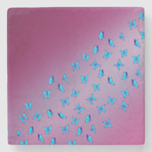 Betoverde blauwe vlinders roze stenen onderzetter