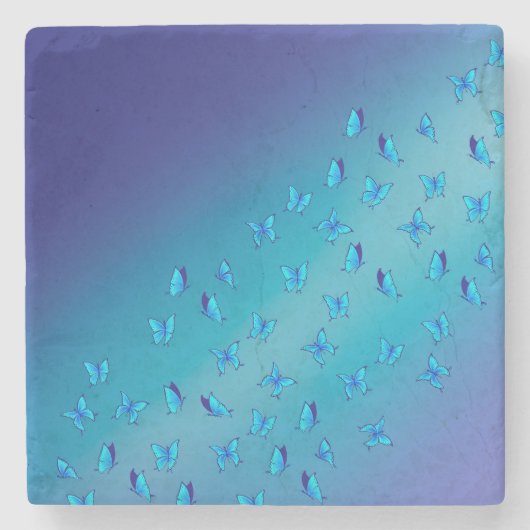 Betoverde blauwe vlinders stenen onderzetter (Voorkant)