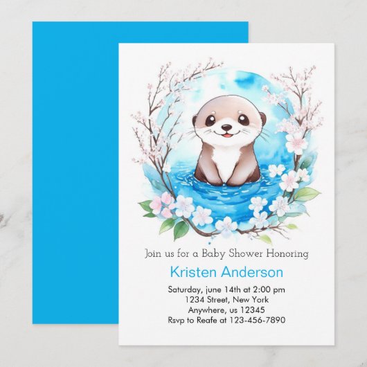 Betoverde Blauwe Wildbloemen Otter Boy Baby shower Kaart (Voorkant / Achterkant)