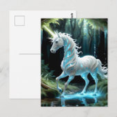 Betoverde, Blauwe & Witte Eenhoorn Wandelen in Str Briefkaart (Voorkant / Achterkant)