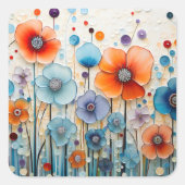 Betoverde bloeiende weidebloemen vierkante sticker (Voorkant)