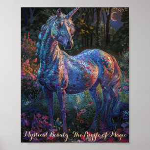 Betoverde Bloemen Eenhoorn Puzzel - Mystieke Fanta Poster