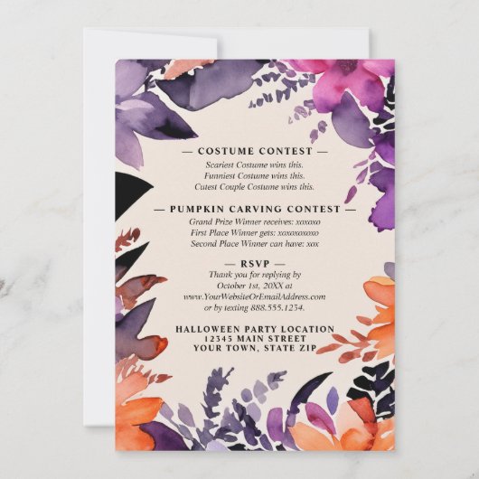 Betoverde Bloemen Halloween Kostuum Wedstrijd Part Kaart (Achterkant)