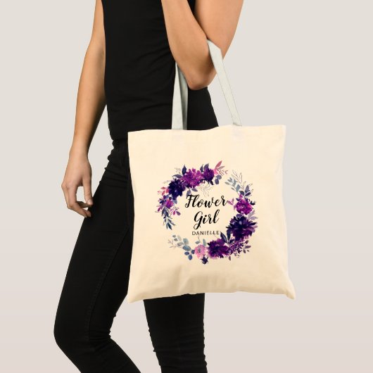 Betoverde Bloemen Paarse Bloemenmeisje Monogram Tote Bag (Voorkant (product))