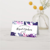 Betoverde Bloemen Paarse Bruiloft Receptie Tafel Plaatskaartje (Achterkant)