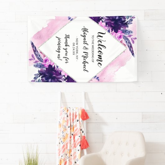 Betoverde Bloemen Paarse Trouwbord Welkom Spandoek (Insitu)