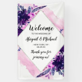 Betoverde Bloemen Paarse Trouwbord Welkom Spandoek (Verticaal)