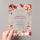 Betoverde Bloemen Scarlet Elegantie Goud Quinceane Acryl Uitnodigingen (Insitu (Draagbaar))