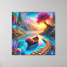 Betoverde Bloemenboot op Serene Waters Fantasy Canvas Afdruk