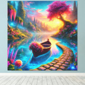 Betoverde Bloemenboot op Serene Waters Fantasy Canvas Afdruk (Insitu (Houten vloer))