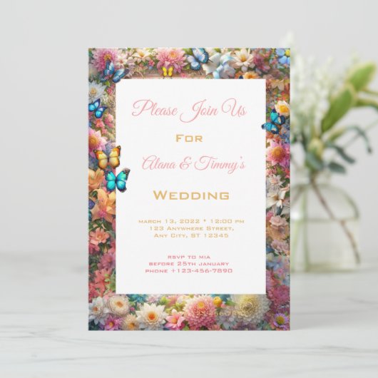 Betoverde Bloemenbruiloft Uitnodiging (Staand voorkant)