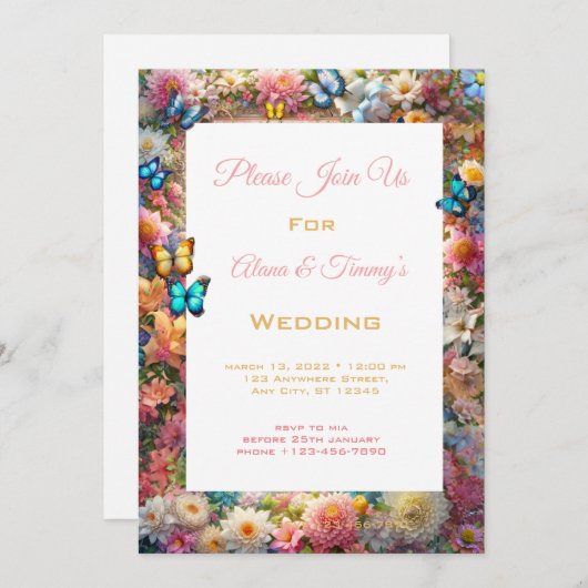 Betoverde Bloemenbruiloft Uitnodiging (Voorkant / Achterkant)