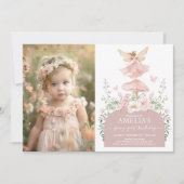 Betoverde Bloemenfee Eerste 1e Verjaardag Foto Kaart (Voorkant)