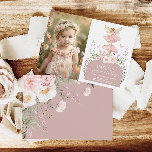Betoverde Bloemenfee Eerste 1e Verjaardag Foto Kaart