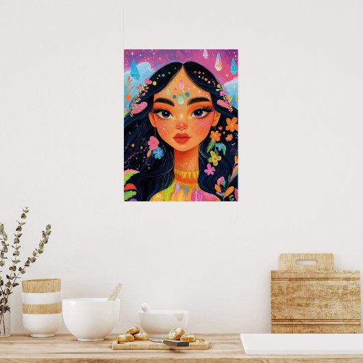 betoverde bloemengodin poster (Keuken)