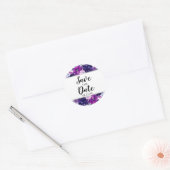 Betoverde Bloemenviooltje en Zilver Save the Date Ronde Sticker (Envelop)