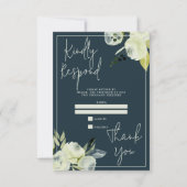 Betoverde Bloemige Middernachtblauwe Bruiloft RSVP Kaartje (Voorkant)